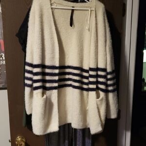 RENEE C Cream and Black Striped Women's Cardigan